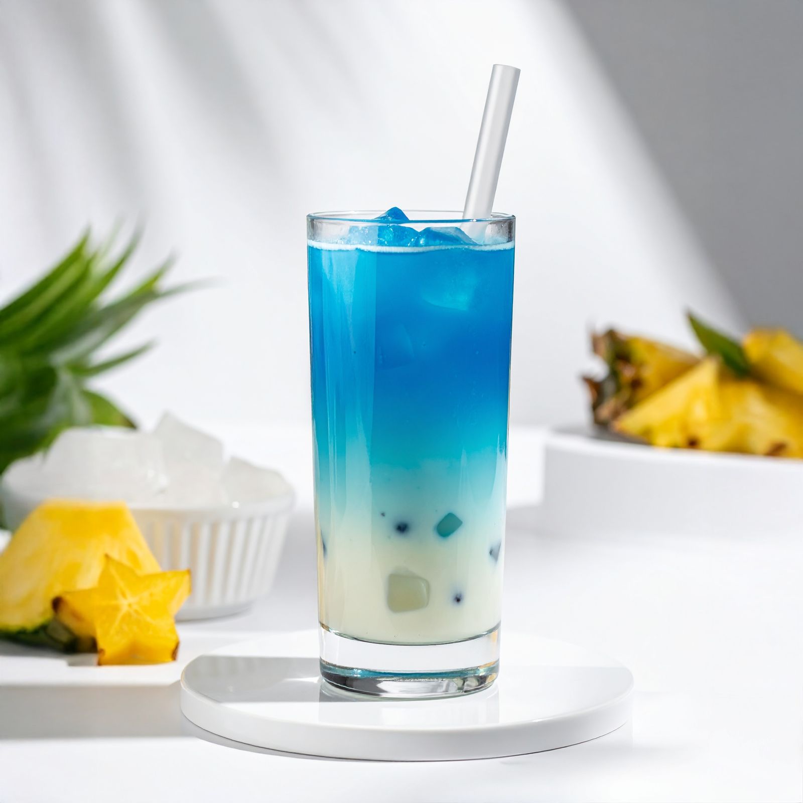 Blue Hawaii bubble tea, iced, with tapioca pearls